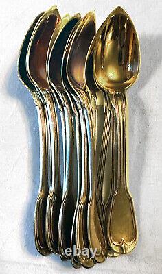 Antique set of 12 19th Century French Vermeil (18kt +. 950 silver) Coffee spoons