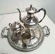 Antique Vintage Silver Plate 4 Piece Tea Set. Teapot, Sugar Bowl, Creamer, Tray