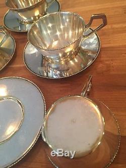 Argentor Silver Plate Art Nouveau Deco Tea Coffee Pot cups saucers Set Lot