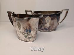 Art Deco (1923) Silver Plated Tea Set of 3 Teapot, Creamer and Sugar Bowl
