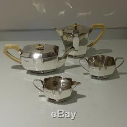 Art Deco 20th Cent George V Sterling Silver Four Piece Tea & Coffee Set on Tray