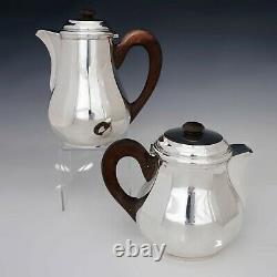 Art Deco French Sterling Silver 4pc Tea & Coffee Set, Teapot & Coffee Pot