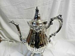 BAROQUE Wallace Silverplate Tea Set Coffee pot, Tea Pot, Sugar & Creamer