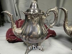 BAROQUE Wallace Silverplate Tea Set Coffee pot, Tea pot, sugar bowl, waist pot