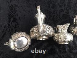 Barbour Silver Co. Tea Set Quadrupule Silver Embossed Sugar Bowls Creamer Teapot