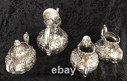 Barbour Silver Co. Tea Set Quadrupule Silver Embossed Sugar Bowls Creamer Teapot