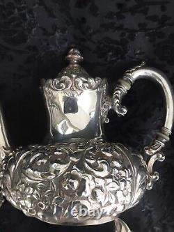 Barbour Silver Co. Tea Set Quadrupule Silver Embossed Sugar Bowls Creamer Teapot