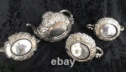 Barbour Silver Co. Tea Set Quadrupule Silver Embossed Sugar Bowls Creamer Teapot