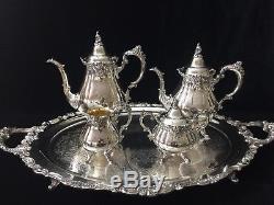 Baroque Tea & Coffee Service by Wallace Silversmiths Set + Large Serving Tray