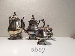 Baroque by Wallace Silverplate Coffee, Tea Pot Sugar & Creamer Set, read Descr