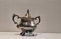 Baroque by Wallace Silverplate Coffee, Tea Pot Sugar & Creamer Set, read Descr