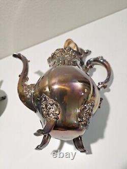 Baroque by Wallace Silverplate Coffee, Tea Pot Sugar & Creamer Set, read Descr