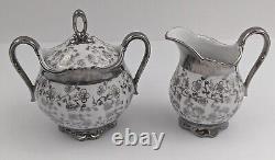 Bavaria Schirnding White Silver Floral tea set Pot Creamer Sugar Cups Saucers