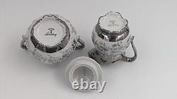 Bavaria Schirnding White Silver Floral tea set Pot Creamer Sugar Cups Saucers