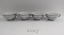 Bavaria Schirnding White Silver Floral tea set Pot Creamer Sugar Cups Saucers