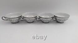 Bavaria Schirnding White Silver Floral tea set Pot Creamer Sugar Cups Saucers