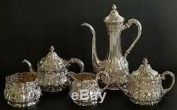 Beautiful 19C Sterling Silver Repousse Gorham Coffee Tea Service Set