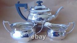 Beautiful Antique Sterling Silver Fluted 3 Piece Tea Set 1913