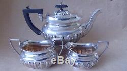 Beautiful Edwardian Sterling Silver 3 Piece Tea Set 1902