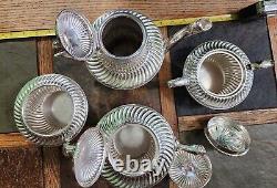 Beautiful Gorham Antique 0770 Silver Soldered 4 Pc Spiral Fluted Tea Set