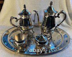 Beautiful Leonard 5 Piece Silverplate Set Coffee / Tea /creamer /sugar With Tray