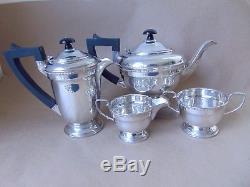 Beautiful Vintage Sterling Silver Four Piece Tea Set Service 1945
