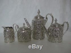 Best Of The Best C. 186o S. Kirk & Son Coin Silver Repousse Tea Set With 4 Pcs