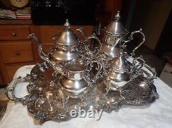 Birmingham Silver Co. Silverplate Tea Set 5 piece tray Scroll Motif silver plate