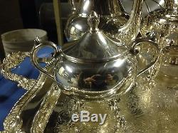Birmingham Silver Co Silverplate on Copper 7 Pc Tea Coffee Set Samovar with Tray