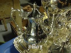 Birmingham Silver Co Silverplate on Copper 7 Pc Tea Coffee Set Samovar with Tray
