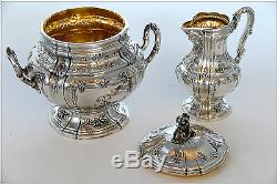 Boivin Fabulous French Sterling Silver 18k Gold Tea Coffee Set 4 pc Bacchus