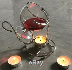 Brandy Warmer Set with Glass Brandy Cognac Snifter Silver with Tea light Bar Pub