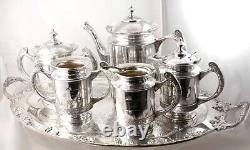 C1875 5pc Beautifully Decorated Silver Plated Tea Set