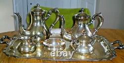 C1940's STERLING SILVER TEA SET FROM PERU MID CENTURY 6 PIECE WITH TRAY