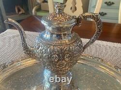 CLEAN 6 PC S KIRK & SON Co REPOUSSE STERLING SILVER TEA / COFFEE SET ca. 1920