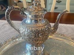 CLEAN 6 PC S KIRK & SON Co REPOUSSE STERLING SILVER TEA / COFFEE SET ca. 1920