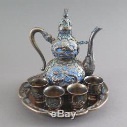 Chinese Export Silver Enameled Tea Set 190