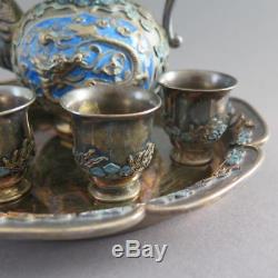 Chinese Export Silver Enameled Tea Set 190