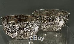 Chinese Export Silver Tea Set (2) 2 TEA BOWLS SIGNED LINERS