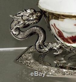 Chinese Export Silver Tea Set (2) Signed Tanvinh DRAGON (5-6)