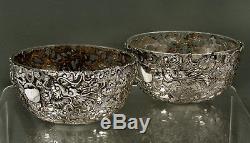 Chinese Export Silver Tea Set (2) TEA BOWLS SIGNED LINERS