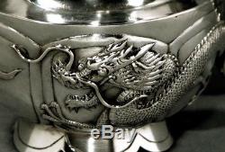 Chinese Export Silver Tea Set DRAGONS c1890 TUCK CHANG