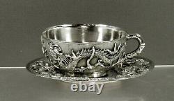 Chinese Export Silver Tea Set Dragons in Flames