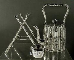 Chinese Export Silver Tea Set Tea Kettle c1880 Luenwo