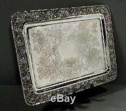 Chinese Export Silver Tea Set Tray Luewo c1885 54 Ounces