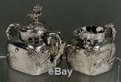Chinese Export Silver Tea Set c1890 SIGNED DRAGON 42 OUNCES