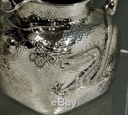 Chinese Export Silver Tea Set c1890 SIGNED DRAGON 42 OUNCES