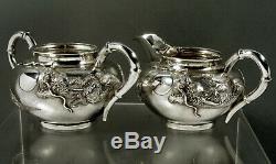 Chinese Export Silver Tea Set c1890 Signed Dragon & Pearl