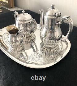 Christofle Antique Art Deco Silverplated Tea / Coffee Set With Tray 4 Pcs