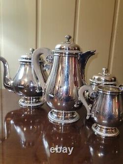 Christofle Gallia Gadroons Tea Set. FRANCE Shiny Silverplate 4 pieces GREAT